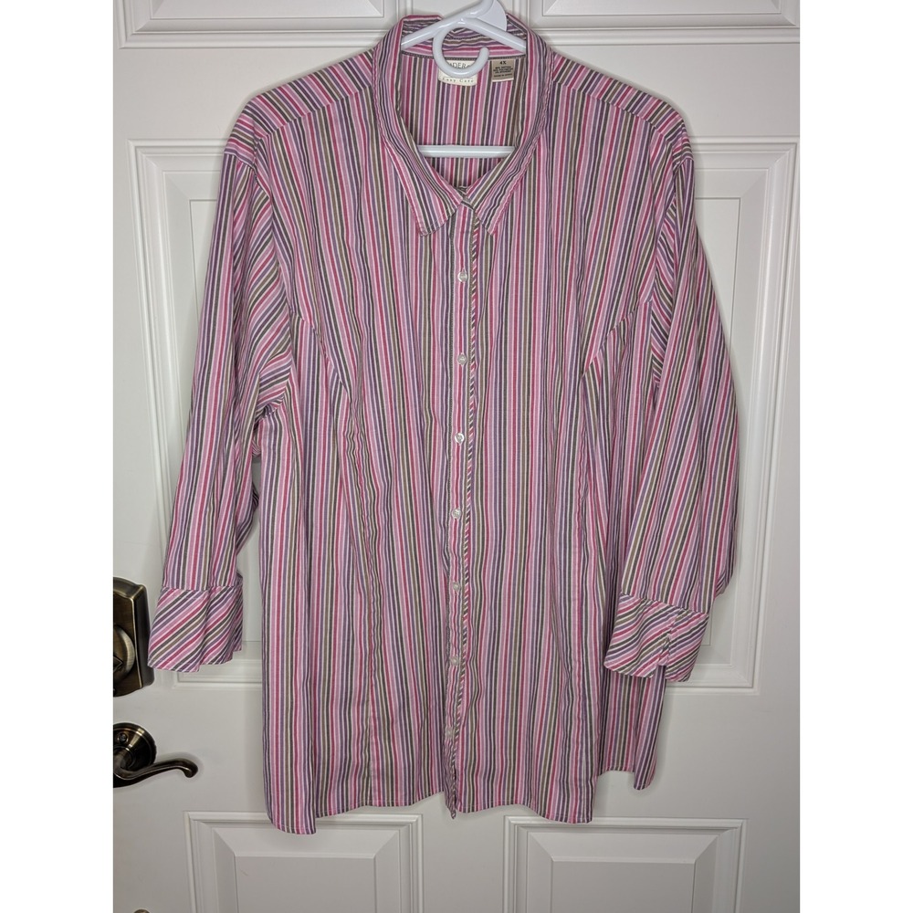 Riders by Lee Easy Care Striped Button Up Shirt Pink Purple Women's 4X